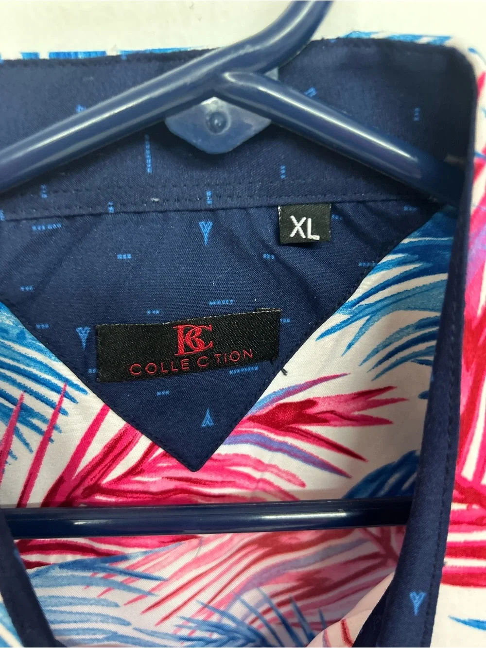 BC COLLECTION Men’s Short-Sleeve Tropical Button-Down Shirt - Blue & Pink